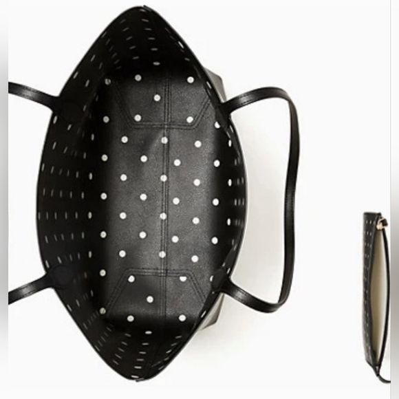 DisneyxKate Spade Minnie Mouse tote reversible black polka dot+matching wallet - Picture 11 of 12